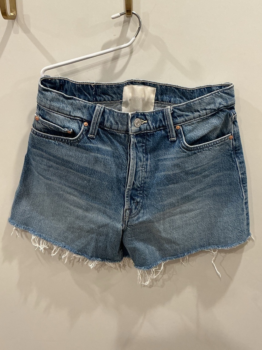 MOTHER Distressed Blue Denim Cutoff Shorts